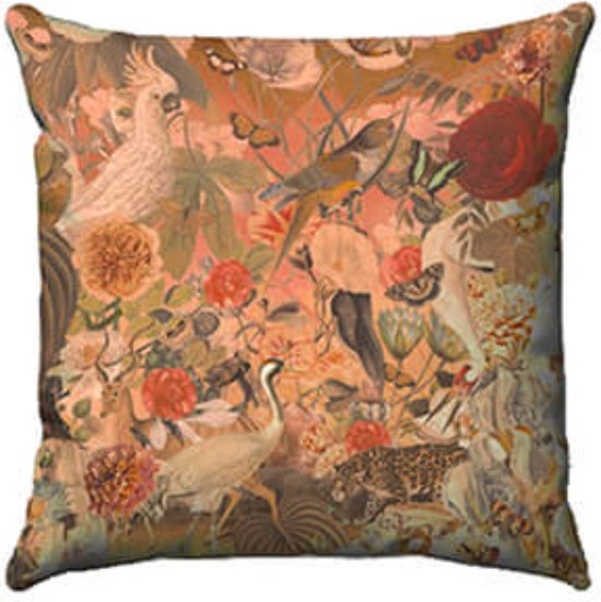 Sierkussen - velours kussen - vogels - off white achterkant - by Mooss - 50 x 50 cm