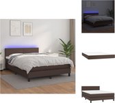 vidaXL Boxspring Bed - Bruin Kunstleren Bedframe - Pocketvering Matras - Huidvriendelijk Topmatras + LED - Bed