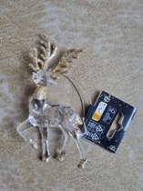 Kerstdecoratie Hert met gewei, goudkleur, acryl, kristalfacetten, 12 cm