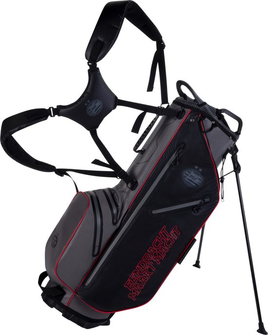 Sac de golf FastFold PSV - 9 pouces - Sac de golf Standbag - 7 compartiments - Sac de transport de Golf - Hydrofuge - Zwart Rouge