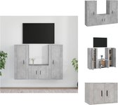 vidaXL Televisiekastenset - Betongrijs - 3-delige set - Bewerkt hout - 40 x 34.5 x 100 cm - Wandgemonteerd - Stofvrije opbergruimte - Kast