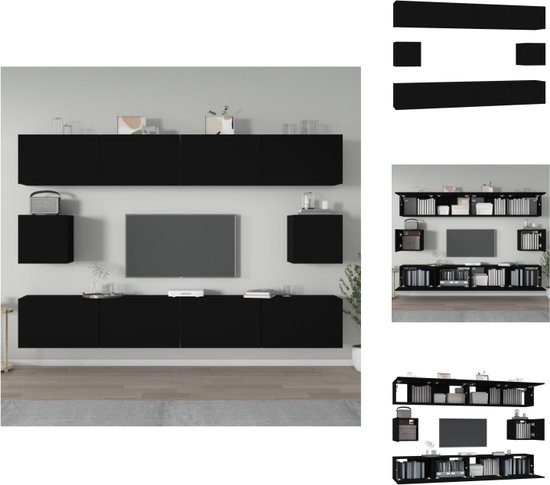 vidaXL Televisiekastenset - Klassiek - TV-meubels - 100 x 30 x 30 cm - 30.5 x 30 x 30 cm - Zwart bewerkt hout - Kast
