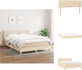 vidaXL Boxspringbed - Crème - 203 x 147 x 78/88 cm - Pocketvering Matras - Middelharde ondersteuning - Huidvriendelijk topmatras - Bed