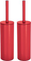 Spirella Luxe Toiletborstel in houder Cannes - 2x - rood - metaal - 40 x 9 cm - met binnenbak