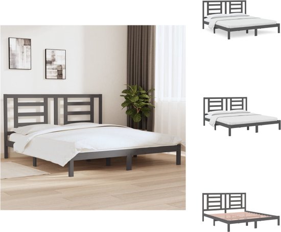 vidaXL Houten bedframe - grijs - 205.5 x 185.5 x 31 cm - massief grenenhout - Bed