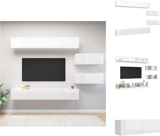 vidaXL Ensemble de meubles TV - Blanc brillant - Aggloméré - Assemblage requis - Meuble