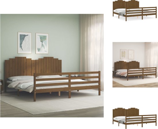 vidaXL Bed Vlagstok Massief Grenenhout 205.5x205.5x110 cm - multiplex lattenbodem - Bed