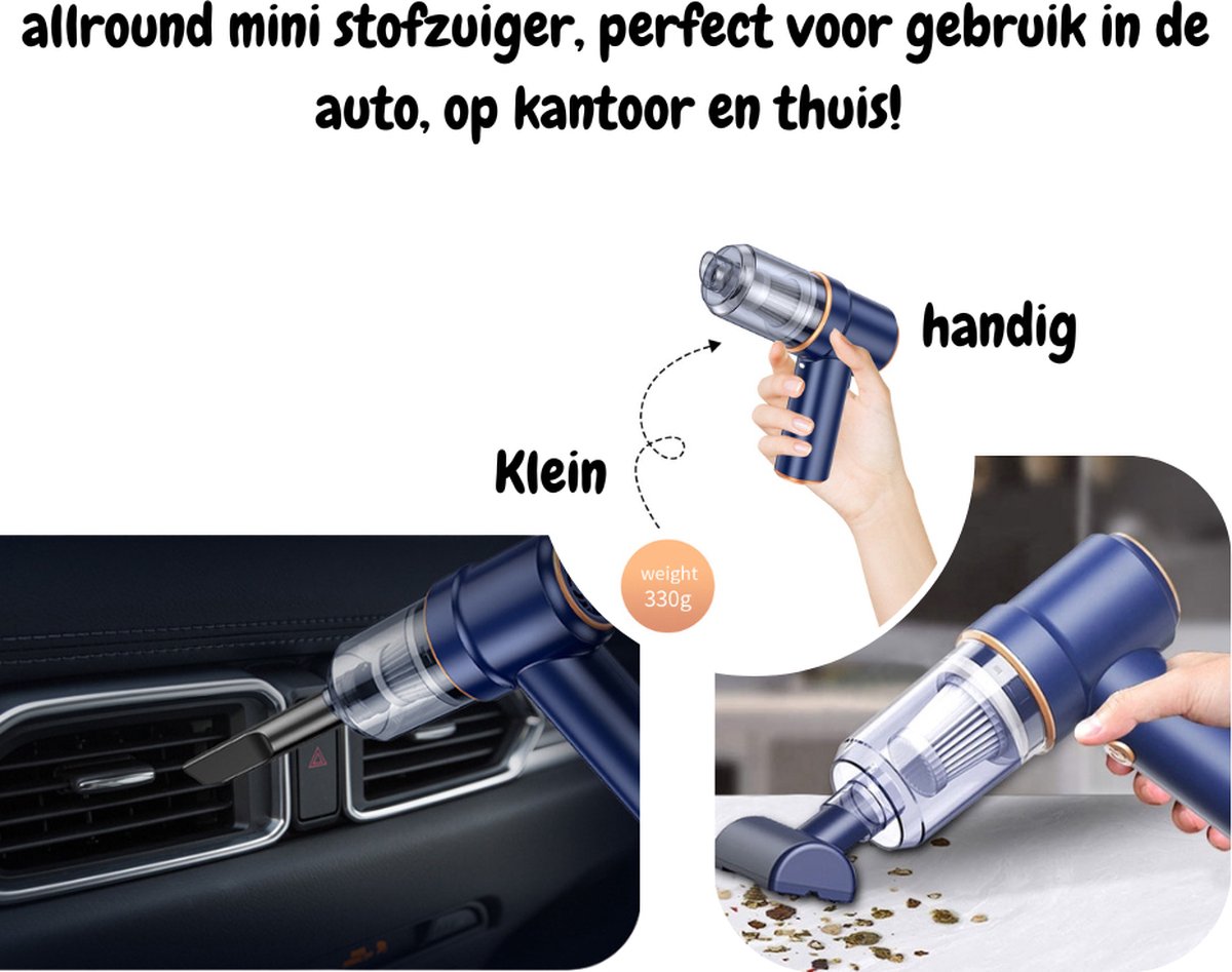 Auto Stofzuiger - Kruimeldief - Mini stofzuiger- Mini Cleaner -Auto interieur reiniger- Draadloos stofzuiger