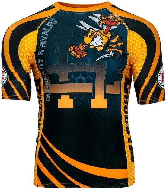 Extreme Hobby - MMA/BJJ Rashguard - Vechtsport Rashguard met korte mouwen - Angry Wasp - Maat XXL - Nieuwe Limited Editie!