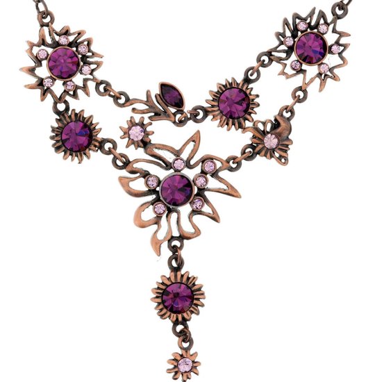 Behave Rosé-kleurige ketting met paarse bloem hangers