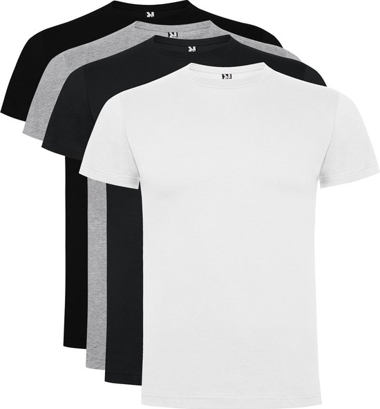 Pack de 4 T-Shirt unisexe Dogo Premium marque Roly 100% coton Col rond Zwart, Wit, Gris clair mélangé, Grijs Taille 3XL