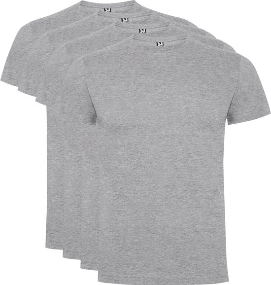 4 Pack Dogo Premium Unisex T-Shirt merk Roly 100% katoen Ronde hals Licht Grijs gemeleerd Maat S