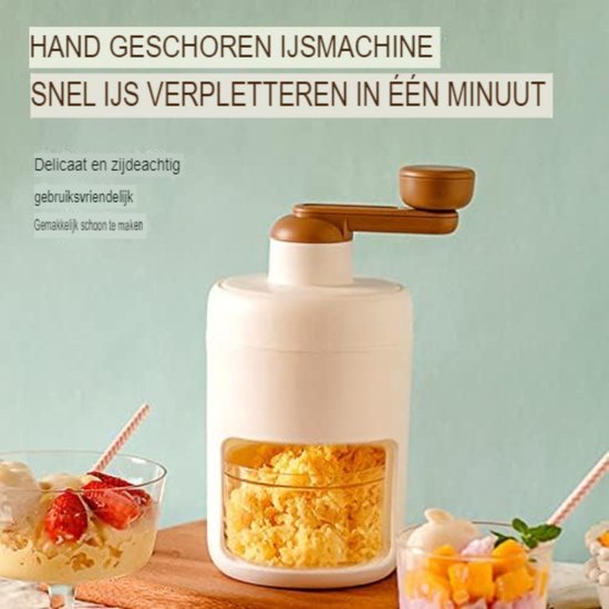 Handmatig bediende ijsschaafmachine, kleine ijsmachine voor thuisgebruik, handmatige ijsmaker, slushmachine - ijsvergruizer - wit — afbeelding 4