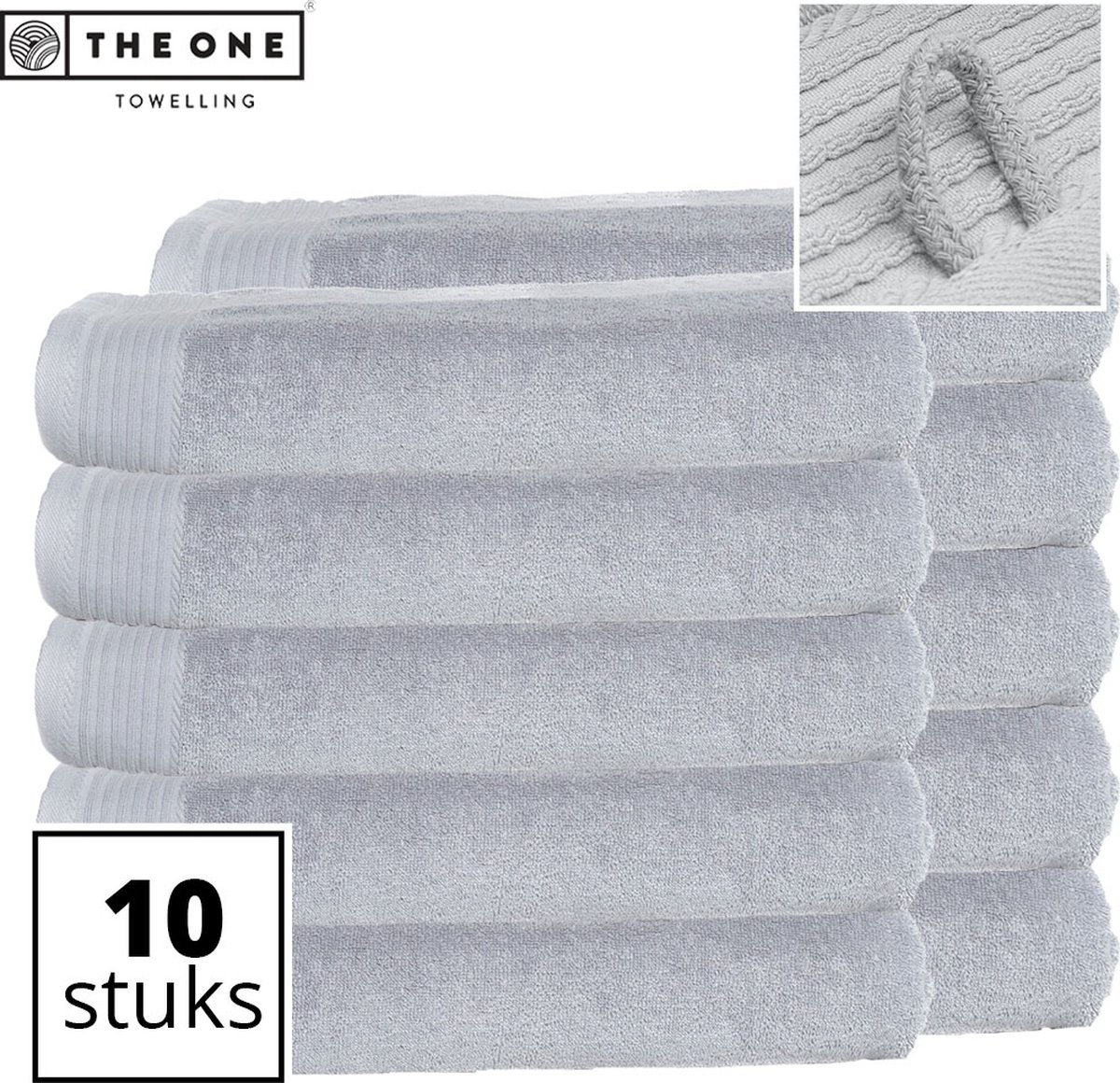The One Towelling Classic Strandlakens - 100 x 180 cm - 10 Stuks - Voordeelverpakking - Hoge vochtopname - 100% Gekamd katoen - Lichtgrijs