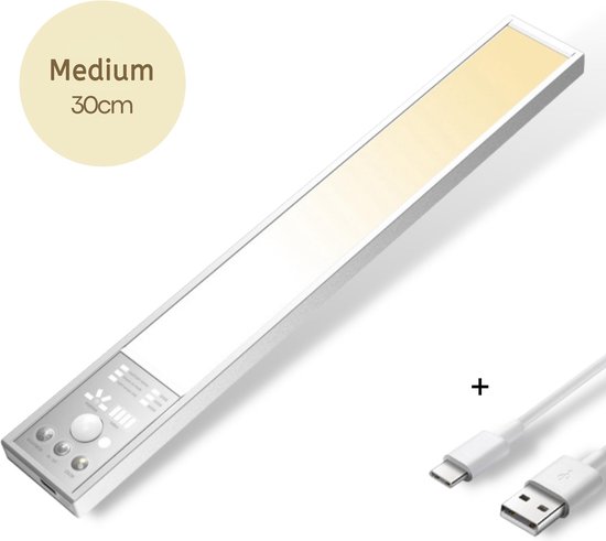 Boscer Led Lamp - 30 CM - Bewegingssensor - Lichtsensor - Magnetisch Ophangbaar - USB-C Oplaadbaar - Trapverlichting - Keukenlamp - Nachtlamp - LED Strip - Eenvoudig bedienbaar bedieningspaneel
