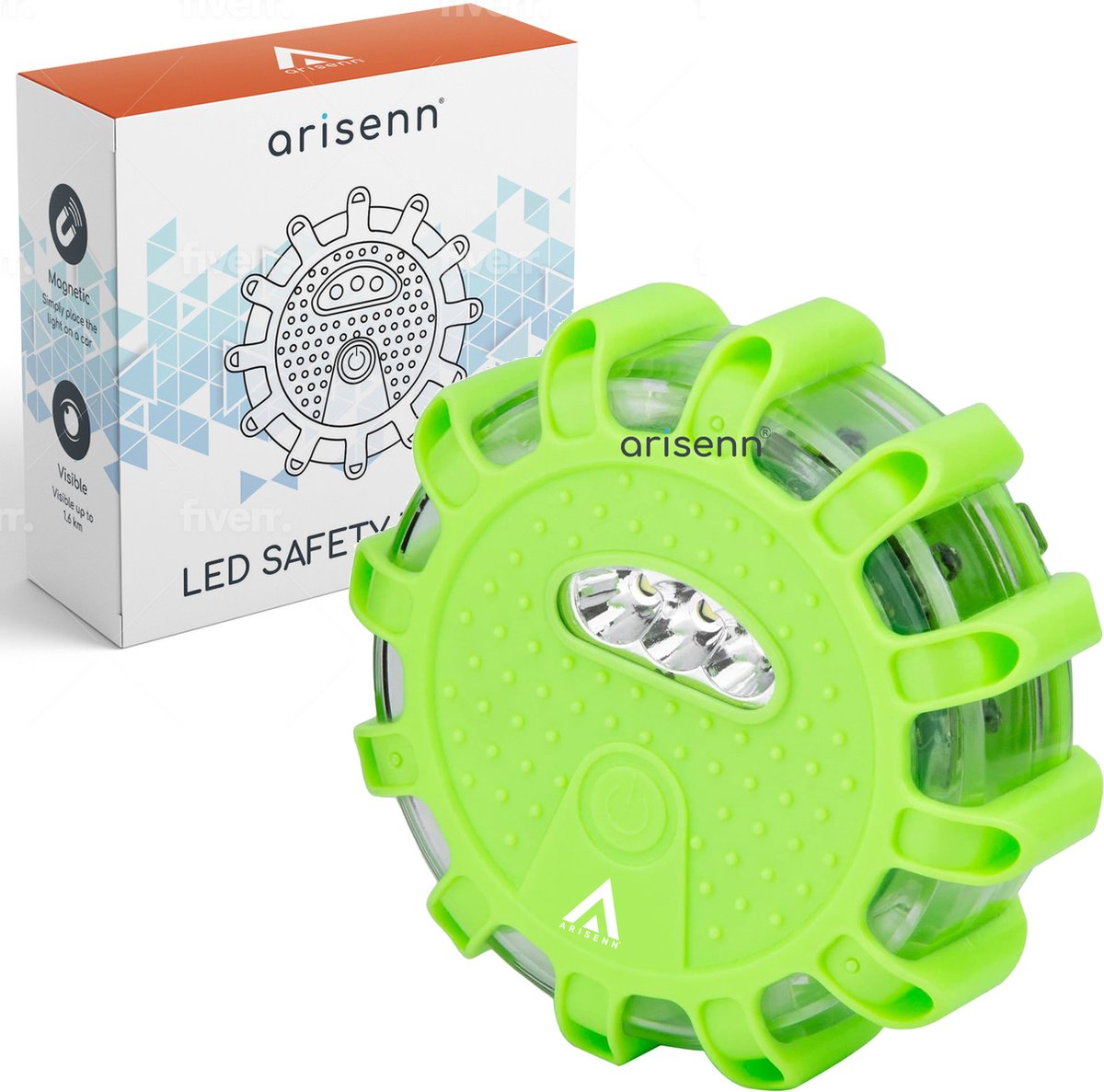 Arisenn® Noodverlichting Zwaailamp OPLAADBAAR 12 LED Oranje met magneet - 9 lichtstanden zwaailicht nood en waarschuwings licht | felle noodlamp | incl. magneet | Alarmlicht | Magnetische noodverlichting - Groen