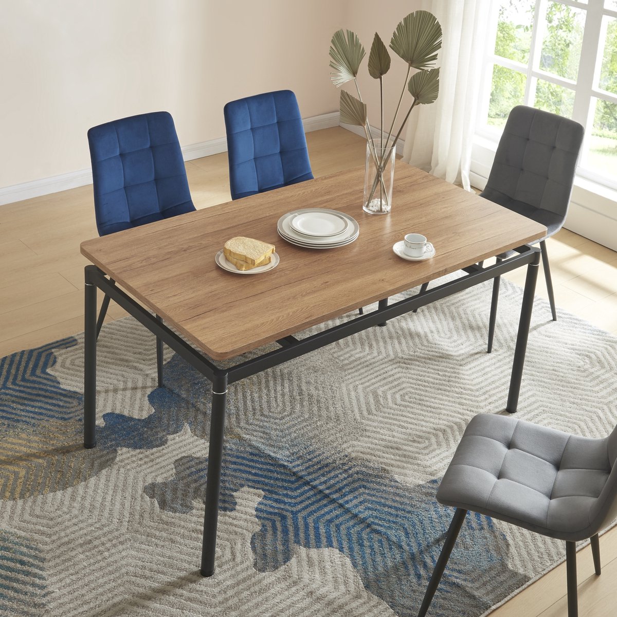 en.casa Eettafel Hemnes 140x80x75 cm eikenkleurig en zwart