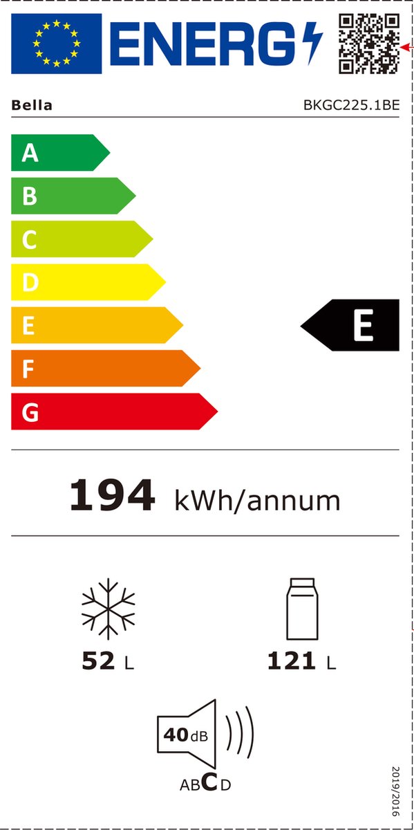 Bella BKGC225.1BE - Koelvriescombinatie - Energieklasse E - 173 Liter - 4 Plateaus - 40 decibel - Zwart — afbeelding 2