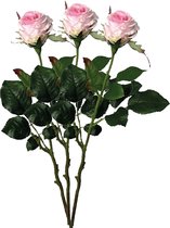Mica Decorations Kunstbloem roos Elena - 3x - roze - 48 cm - kunststof steel - bloemen