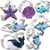 Oceaan Uitsteekvormen set - Walvis, Zeester, Zeepaardje, Haai, Rog, Vis & Schelp - RVS metaal Cookie Cutters - Zeedieren