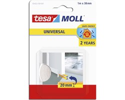 1x Tesa zelfklevende tochtstrip/dorpelstrip wit 1 mtr x 38 mm - Klusbenodigdheden - Huis isolatie - Tochtstrips/tochtstroken voor deuren
