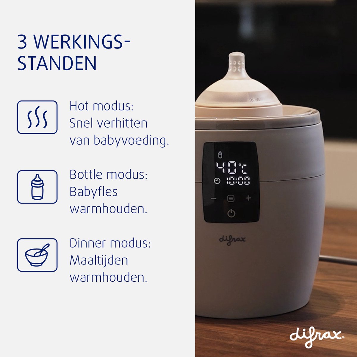 Difrax LOVI Flessenwarmer - 6 in 1 Functies - Universeel bruikbaar thumbnail 3