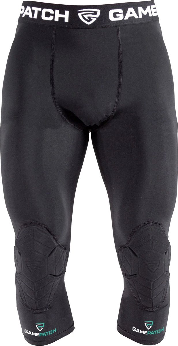 GAMEPATCH | 3/4 tights with knee padding | Zwart | Maat XL | Basketball | Handball | Urban Sports