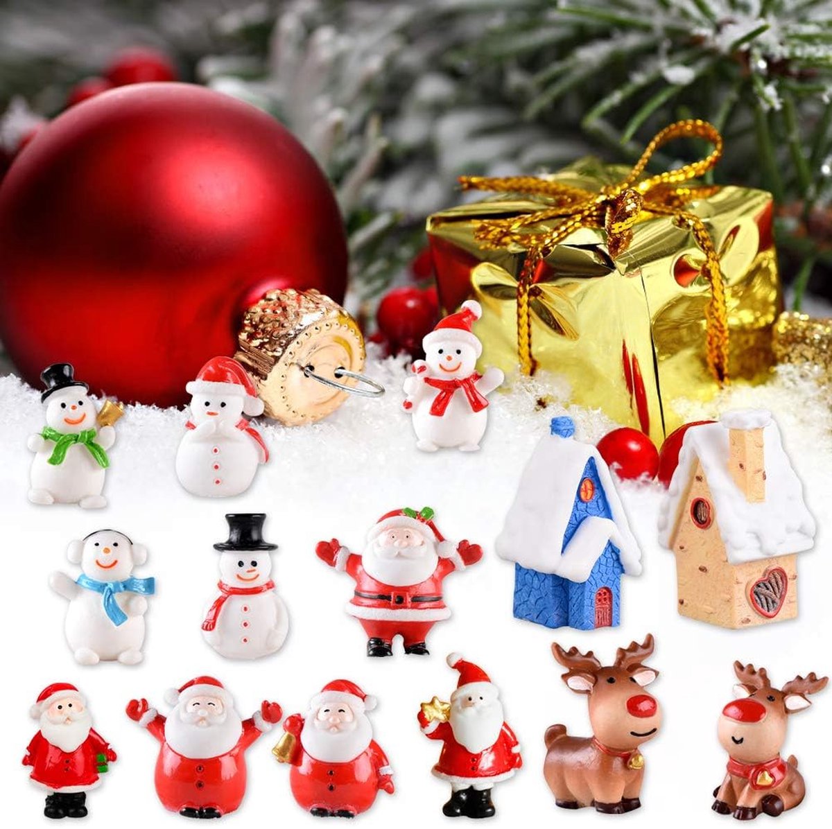 Figurines Noël En Bois – Décorations Miniatures Père Noël, Lutins – Kit 14 Pièces Créatif - 3