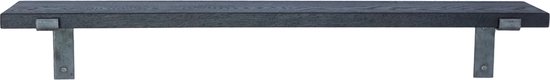 GoudmetHout - Massief eiken wandplank - 200 x 15 cm - Zwart Eiken - Inclusief industriële plankdragers L-vorm Geen Coating - lange boekenplank
