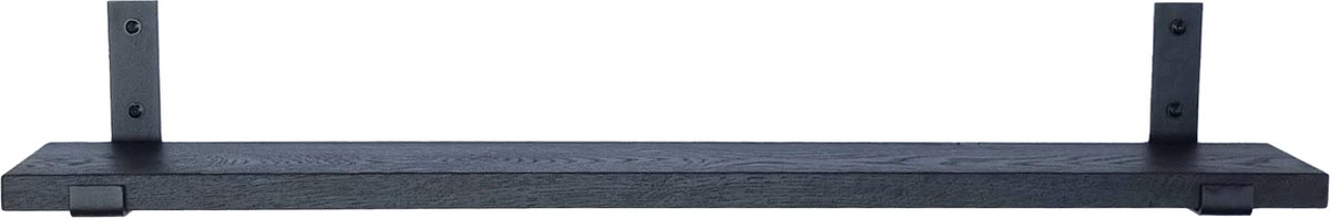 GoudmetHout® Wandplank Industrieel - 220 x 15 cm Muurplank - Zwart Eiken Hout - Decoratie Wandrek & Boekenrek - Hangplank Keuken - Wall Shelf + 2 Mat Zwarte Plankdragers van Staal