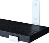 GoudmetHout - Massief eiken wandplank - 220 x 15 cm - Zwart Eiken - Inclusief industriële plankdragers L-vorm UP MAT WIT - lange boekenplank