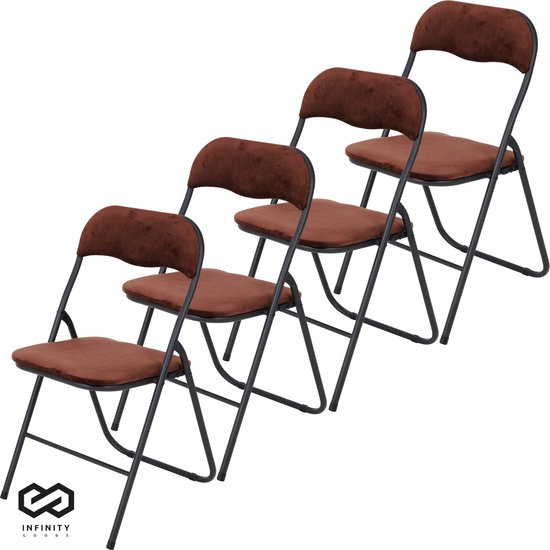 Infinity Goods Klapstoelen - Set van 4 - Vouwstoelen - Fluweel - Eettafelstoelen - Opklapbare Stoelen - 43 x 47 x 80 CM - Stoelen - Bruin