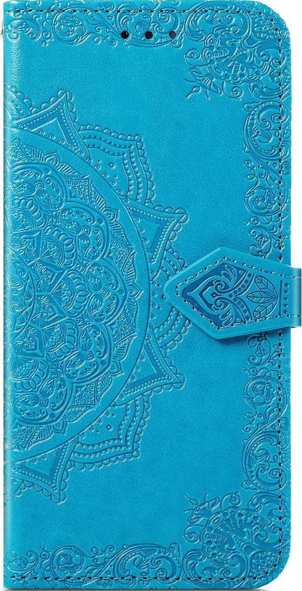 Mobigear Telefoonhoesje geschikt voor Samsung Galaxy S21 FE Hoesje | Mobigear Mandala Bookcase Portemonnee | Pasjeshouder voor 3 Pasjes | Telefoonhoesje voor Pinpas / OV Kaart / Rijbewijs - Blauw