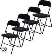 Infinity Goods Chaises pliantes - Set de 4 - Chaises pliantes - Velours - Chaises de table à manger - Chaises pliantes - 43 x 47 x 80 CM - Chaises - Zwart