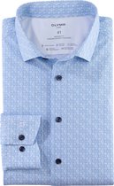 OLYMP Luxor 24/7 modern fit overhemd - mouwlengte 7 - popeline - bleu dessin - Strijkvrij - Boordmaat: 40