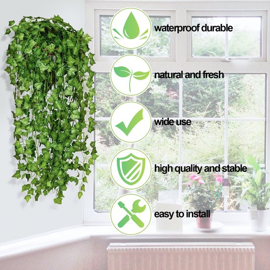 Klimop Slinger - 24 Stuks - 2.4m - Kunstmatige Hangplant - met 80 bladeren - Decoratie Plant voor Huis, Tuin, Bruiloften - Kunsthaag - Voor binnen en buiten - nep planten