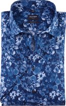 OLYMP Luxor modern fit overhemd - korte mouw - popeline - marineblauw dessin - Strijkvrij - Boordmaat: 45