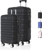 Voyagoux® AVALON - Reiskoffer set M/L - Koffers - 2 stuks - Reiskoffer met wielen - Zwart -TSA Slot