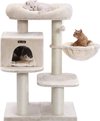 Rootz Kattenbomen Huis - Dubbele bodem - Van richting veranderen - Krabpaal - Grote katten - Uitkijkplatform - Ruimtebesparende kat - Carb-gecertificeerde spaanplaat Pluche-sisal - Beige - 70 x 60 x 112 cm
