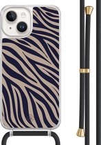 Casimoda® - Coque iPhone 14 avec cordon noir - Chevron marine - Cordon détachable - TPU/acrylique
