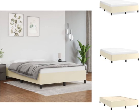 vidaXL Bedframe - Kunstleer - Multiplex - 203 x 143 x 35 cm - Crème - Bed