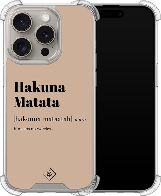 Coque iPhone 15 Pro - Hakuna matata - Casimoda® Coque antichoc - Extra solide - TPU/acrylique - Marron/beige, Transparent