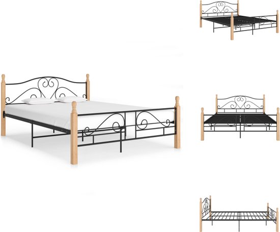 vidaXL Bed vidaXL Metalen Bedframe 210 x 167 x 90 cm - Zwart en Lichthout - Bed
