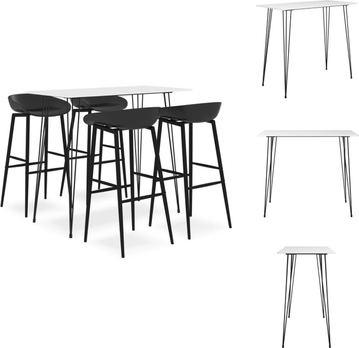 VidaXL Bartafel Barset Wit 120x60x105 cm MDF Metaal Set tafel en stoelen