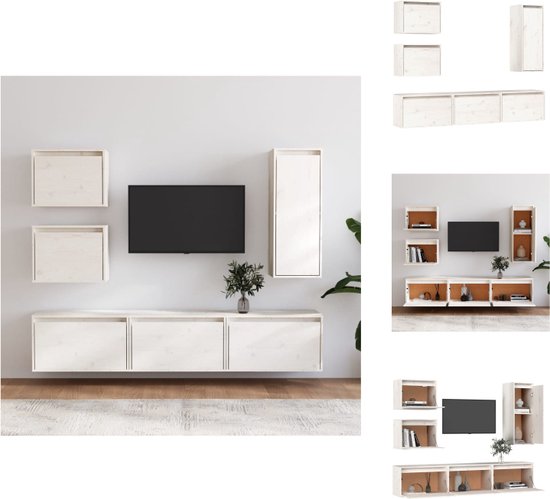 vidaXL TV meubel set - hangkast - massief grenenhout - wit - 3x 60x30x35cm - 2x 45x30x35cm - 1x 30x30x80cm - Kast