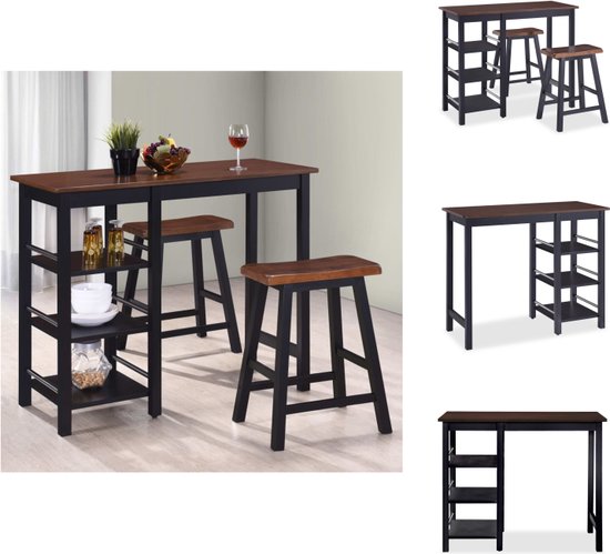 vidaXL Barset Colonial - Tafel 108x48x90.8cm - Kruk 44.5x23x60cm - MDF - Rubberwood - Zwart/Bruin - Set tafel en stoelen
