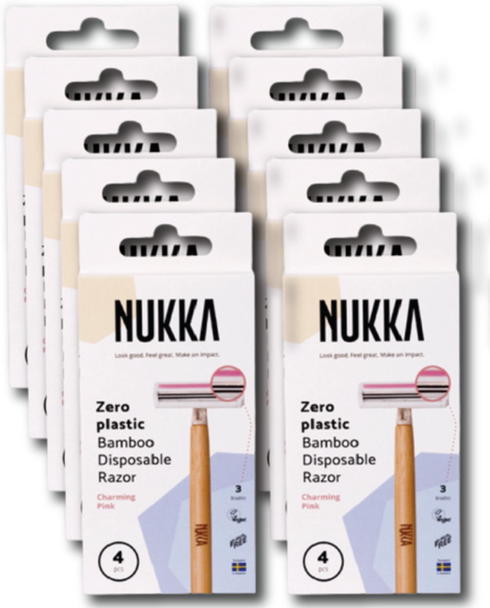 Nukka bamboe scheermes 3 mesjes roze 4-pack