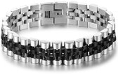 Jubilee Stijl Heren Armband - Horlogeband Stijl - Zilver / Zwart kleurig - Staal - 15mm - Schakelarmband - Armbanden - Cadeau voor Man - Mannen Cadeautjes