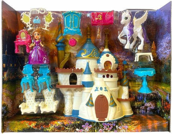 Dream Castle - 17 accessoires - Prinsessenkasteel - prinsesje + pony - licht en geluid - poppenhuis