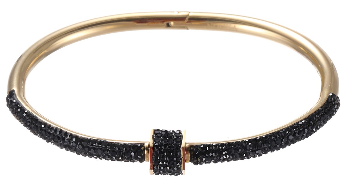 Nouka Dames Armband – Goud Gekleurde Bangle met Zwarte Strass Steentjes - Stainless Steel – Cadeau voor Vrouwen